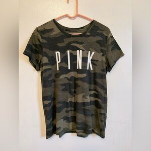 PINK Camouflage Logo Tee - Olive Green & Black